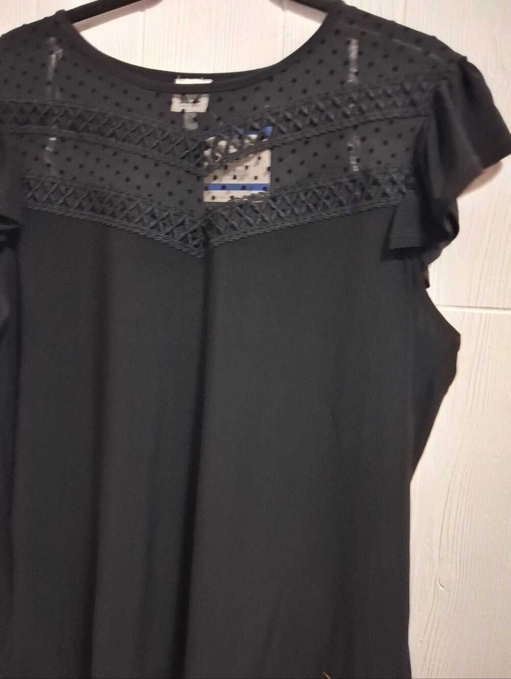 Anne Klein Black Lace Yoke Cap Sleeve Blouse